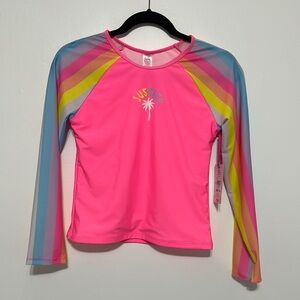 Justice Kids Swim One Piece - Pink with Rainbow Stripes